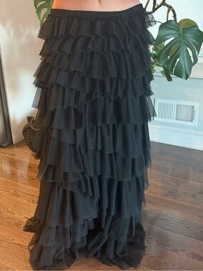 BCBGMaxAzria Black Tiered Ruffle Maxi Skirt - Women